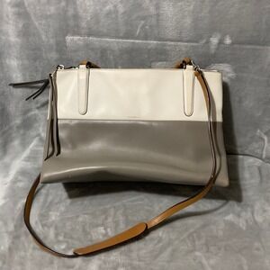 Coach‎ Retro Colorblock Leather Shoulder Bag Ivory Taupe Crossbody Strap 32502